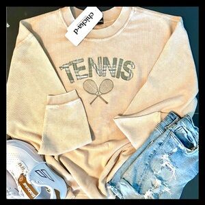 Embroidered Tennis on oversized corded crewneck size medium